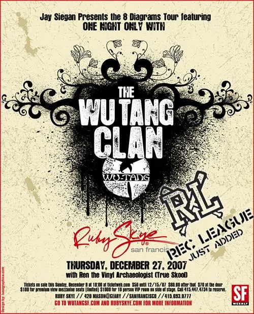 Flyer for Wu-Tang Clan: 8 Diagrams Tour w/ Rec League