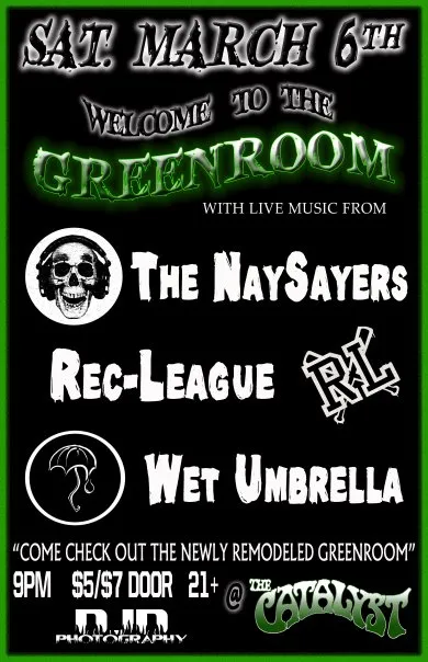 Flyer for Rec-League w/ The Naysayers & Wet Umbrella