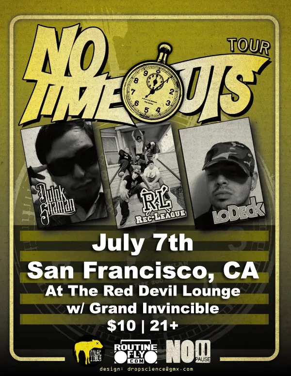 Flyer for No Time Outs Tour Kick Off w/ Grand Invincible