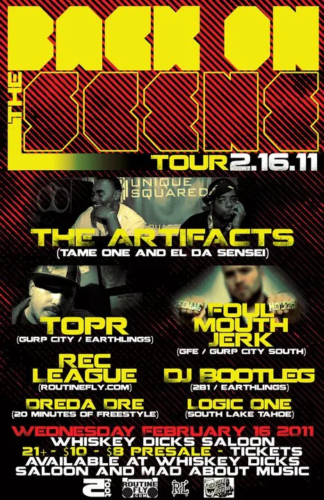 Flyer for Rec-League w/ The Artifacts, TopR & Foul Mouth Jerk