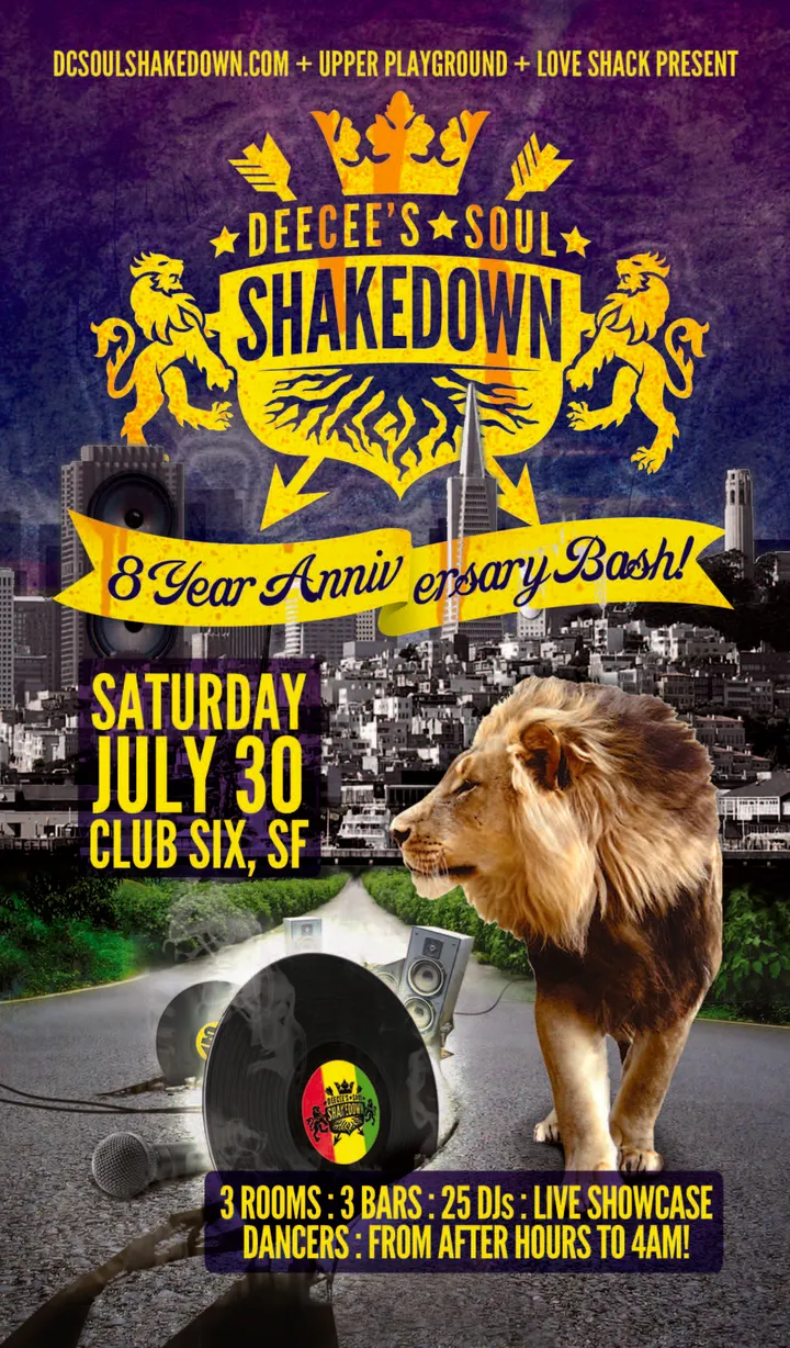 Flyer for DeeCee's Soul Shakedown 8 Year Anniversary Bash
