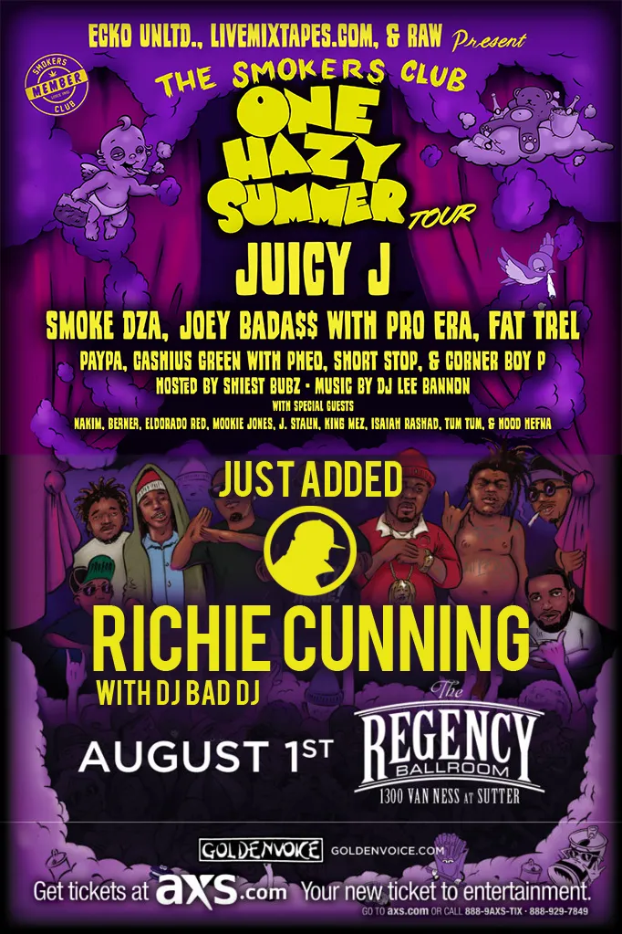Flyer for The Smokers Club: One Hazy Summer Tour w/ Juicy J & Richie Cunning