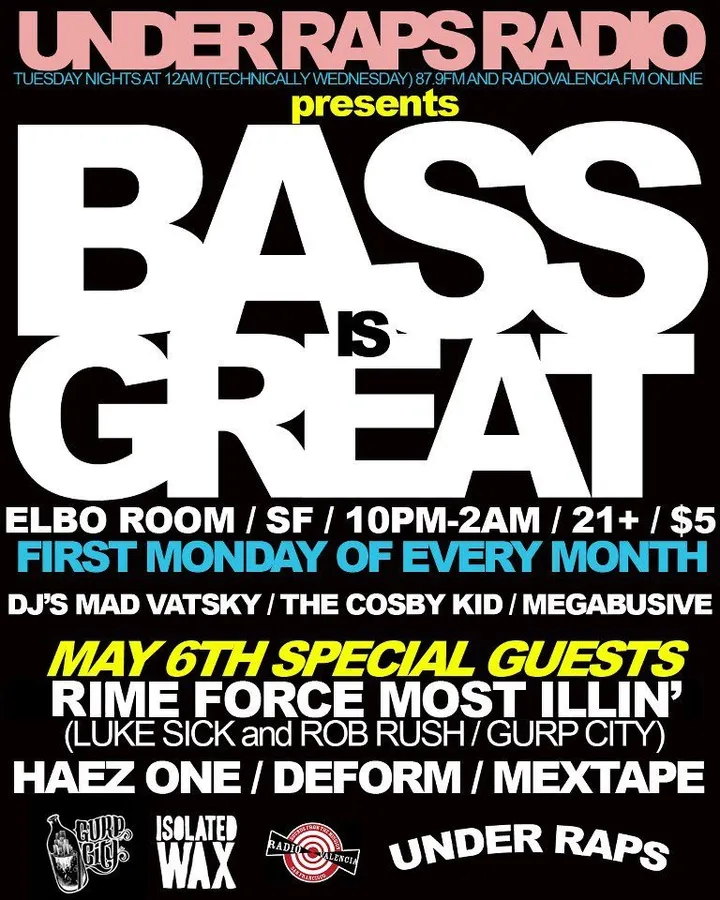 Flyer for Rime Force Most Illin, Mad Vatsky, The Cosby Kid, Megabusive