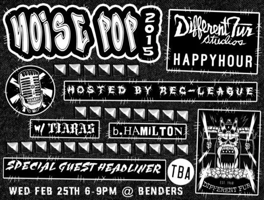 Flyer for Different Fur Studios Happy Hour, hosted by Rec-League