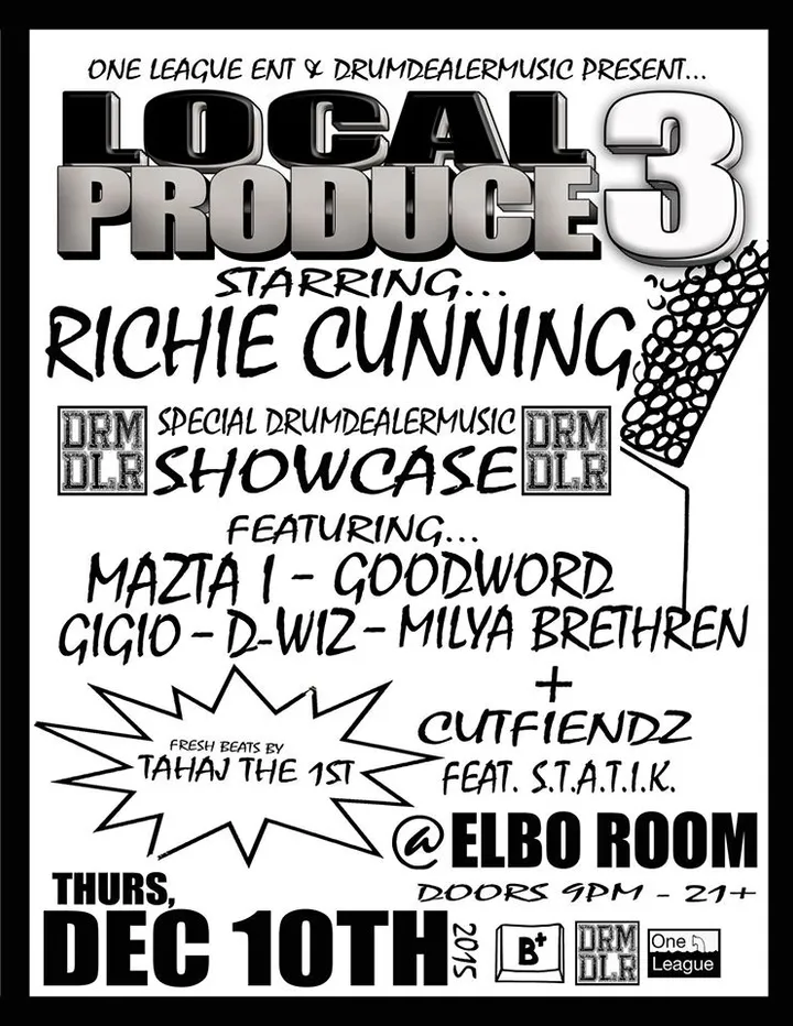 Flyer for Local Produce 3 feat. Richie Cunning